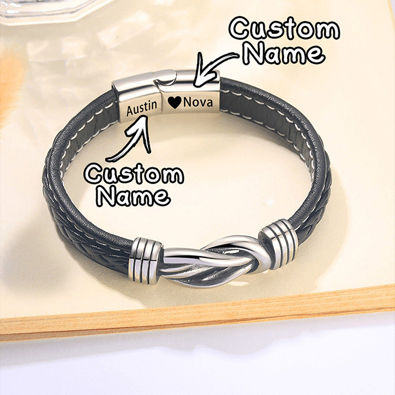 Customize Couple Forever Linked Together Braided Leather Bracelet - To My Love