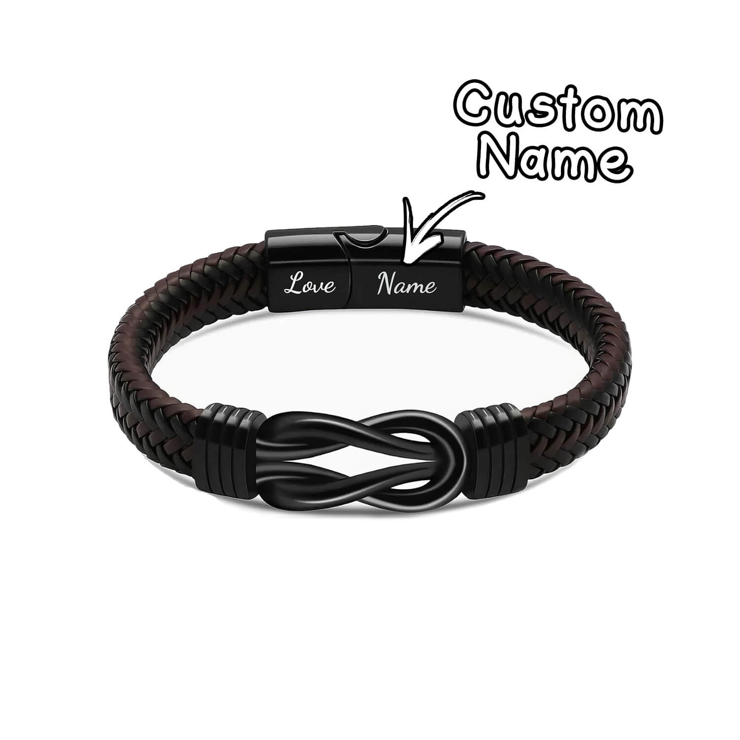 "Love Forever Linked Together" Black Braided Leather Bracelets
