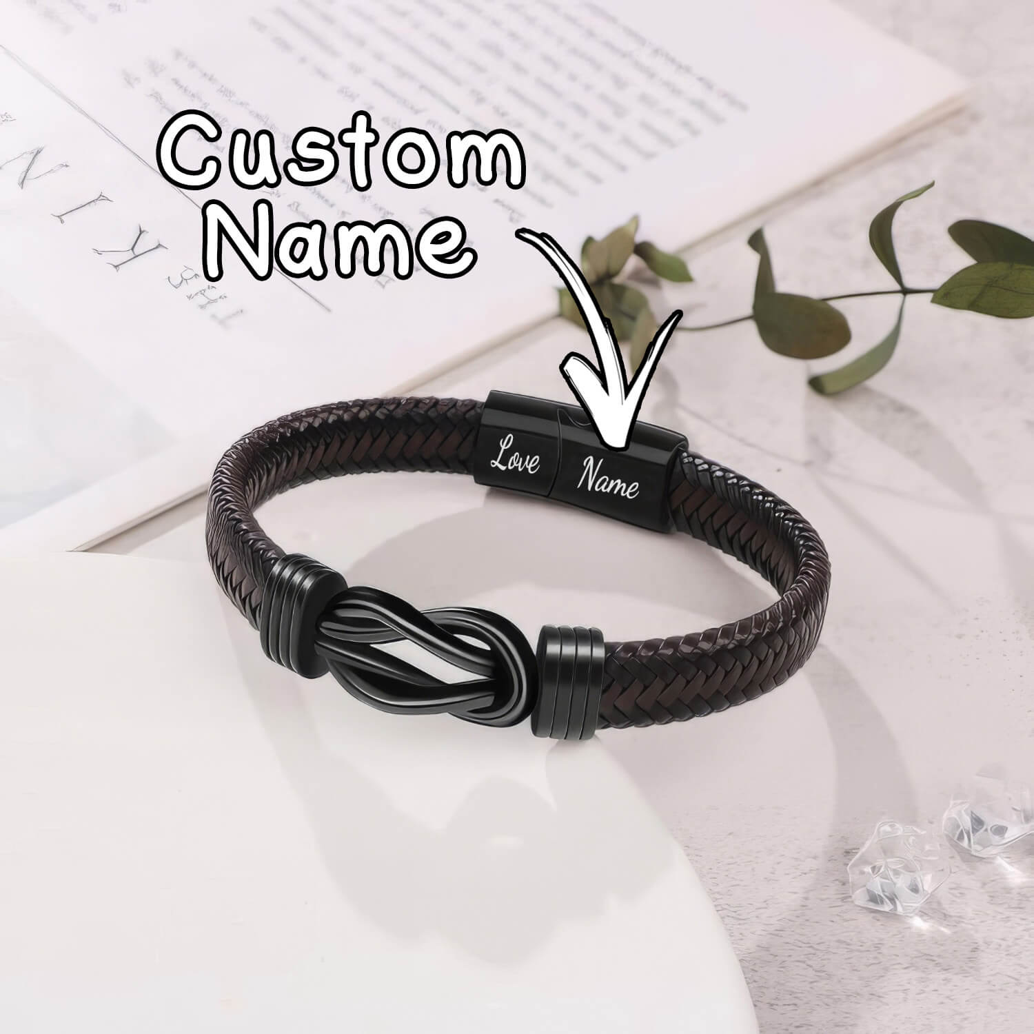 "Love Forever Linked Together" Black Braided Leather Bracelets