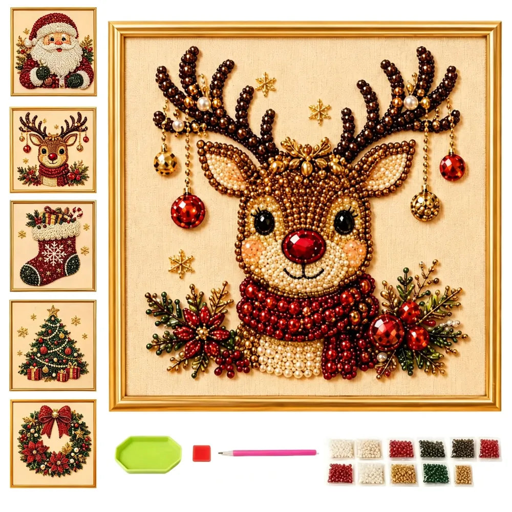 Christmas pearl diamond art kit with bead tray pen wax and multiple design options