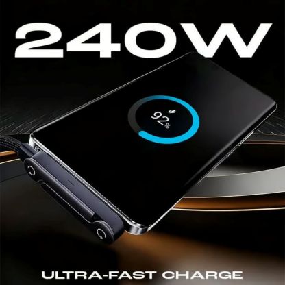 2-in-1 Invisible Holder Charger Cable - 240W Fast Charging Cord with Built-In Phone Stand