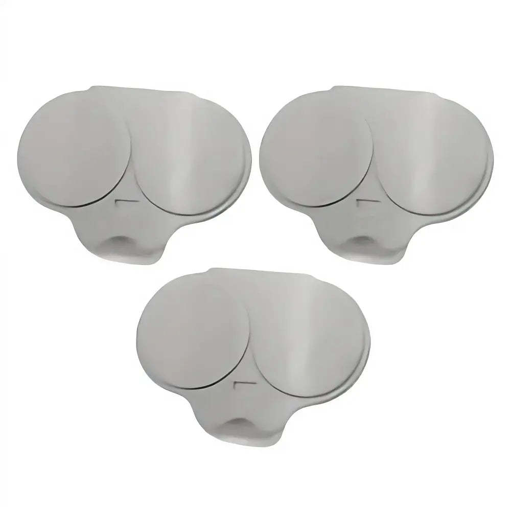 Three light gray silicone replacement earplugs arranged on a plain white background.