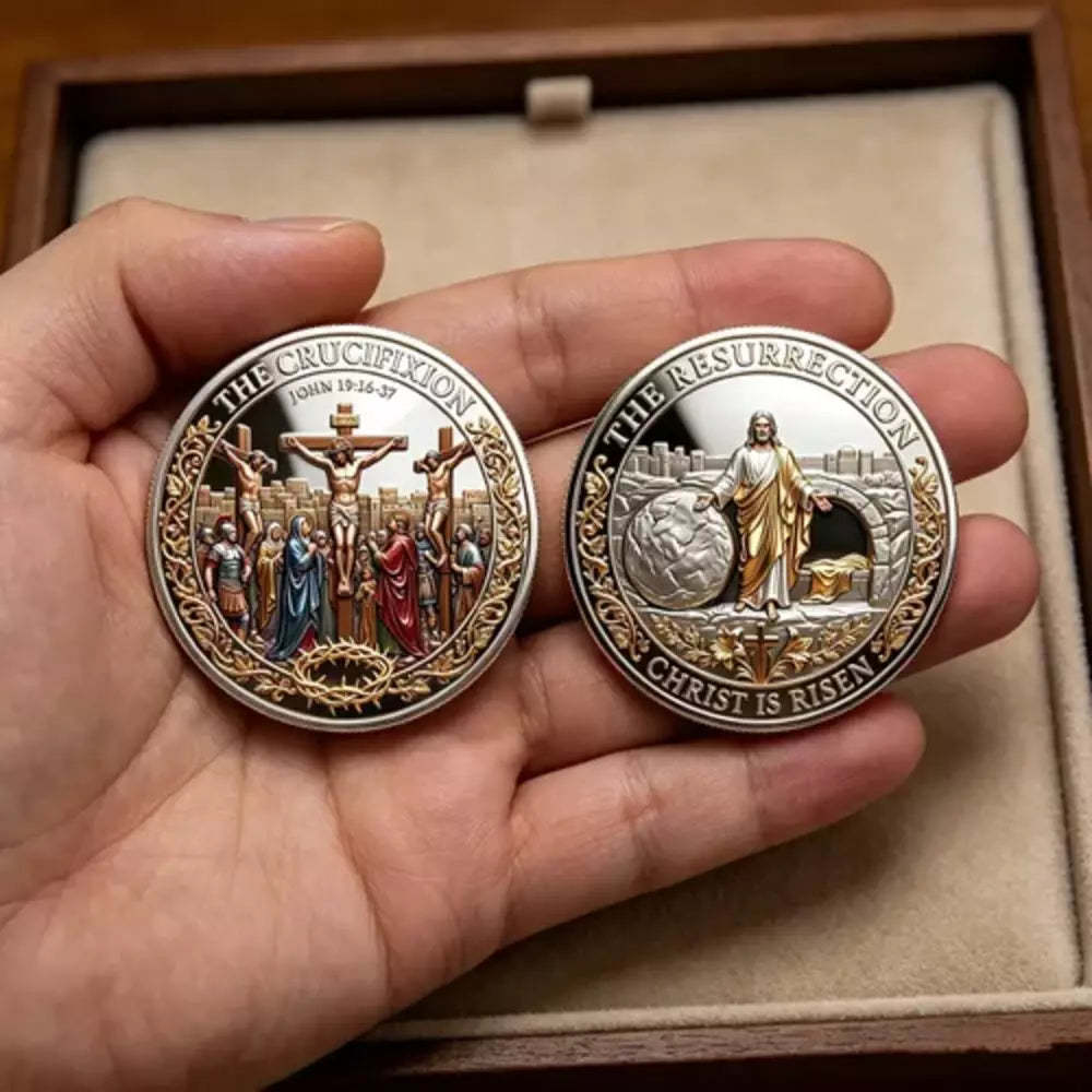 Religious commemorative coin with a traditional cross design