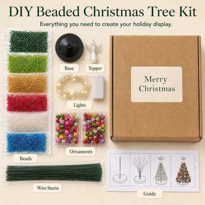 Crafting a beaded tree by threading beads onto pre-cut wires