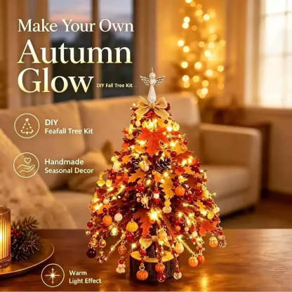 Autumn beaded tree with seasonal maple leaf and pumpkin decorations