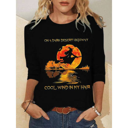 On A Dark Desert Highway Cool Wind In My Hair - Halloween Women Witch Shirt