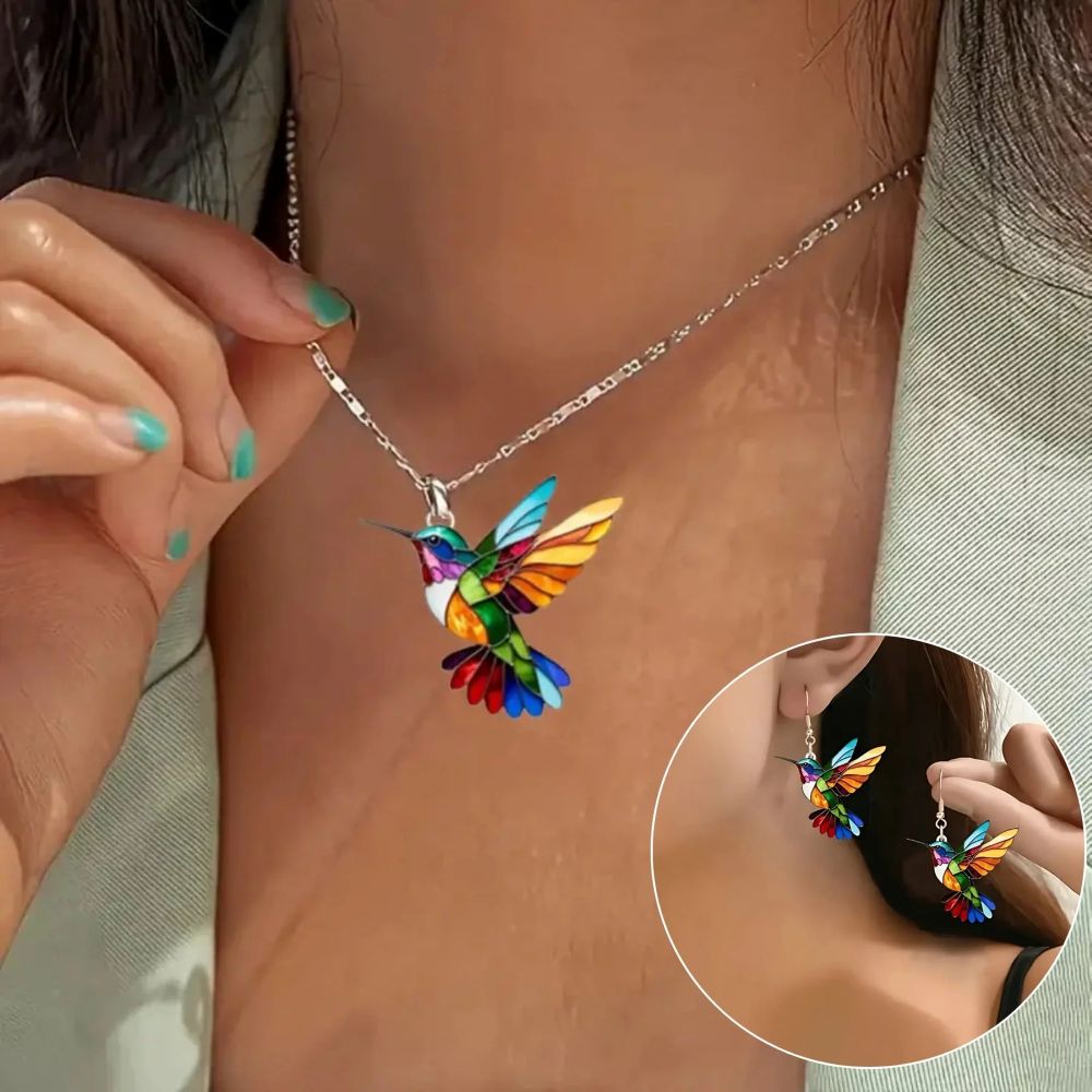 Beautiful Hummingbird Necklace With Earrings