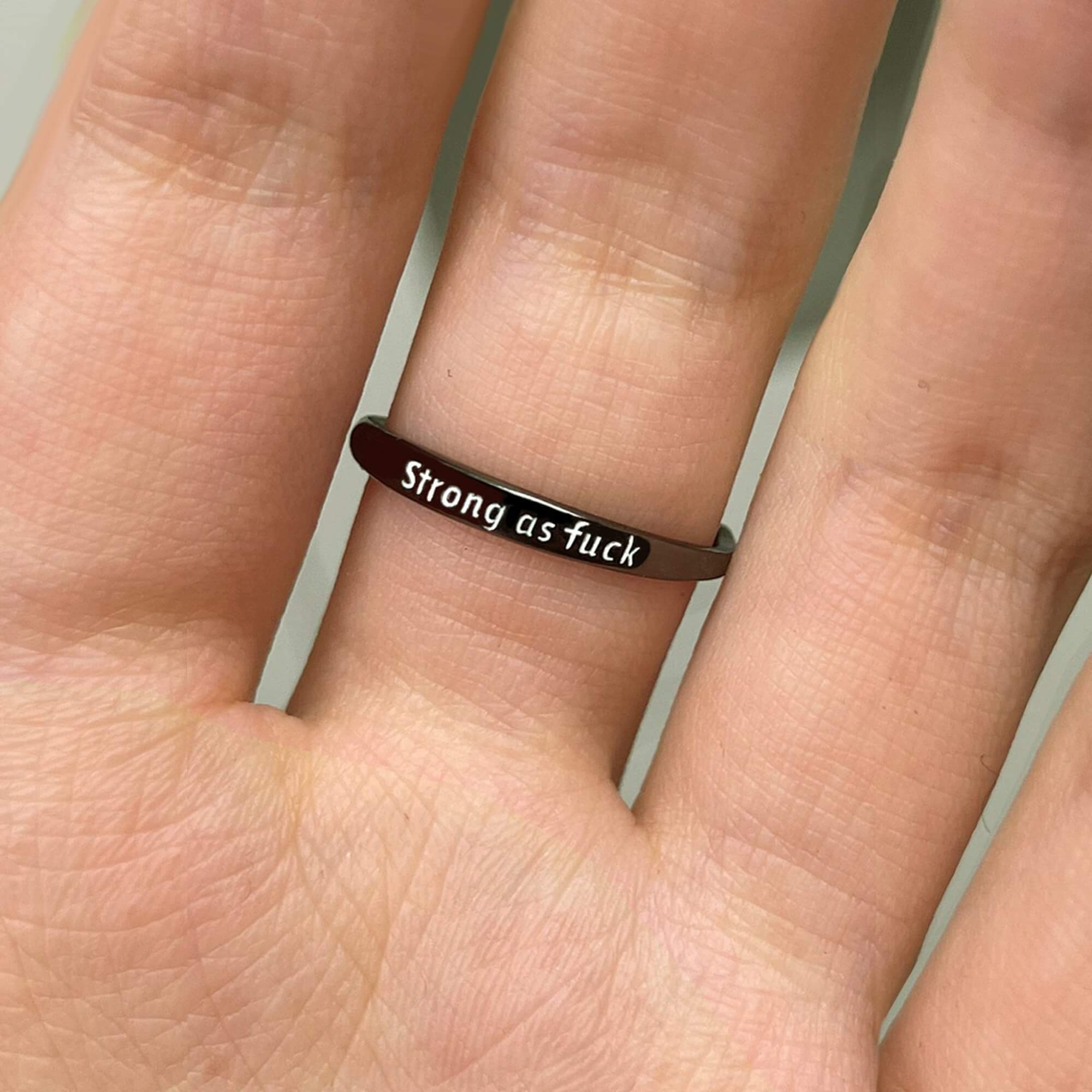 Strong As F*ck Black Rose Self-Love Ring - 925 Silver
