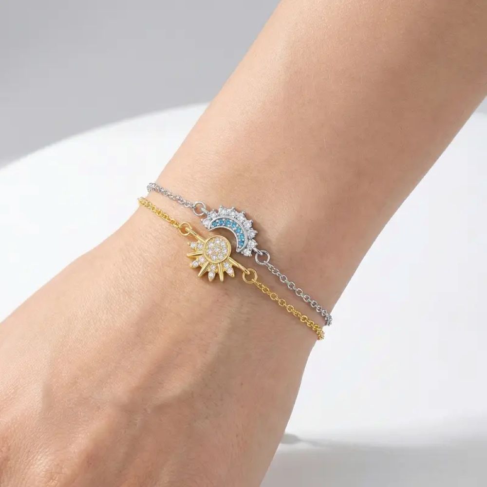 Sun & Moon Matching Bracelet Set - Stackable Celestial Charm Bracelets