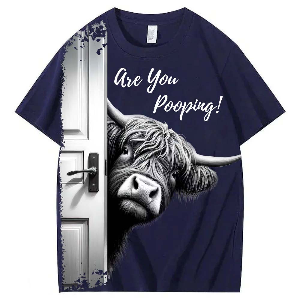 Funny Highland Cow "Are You Pooping?" Short Sleeve T-shirt