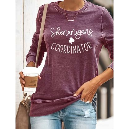 Women's Shenanigans Coordinator St. Patrick's Day Casual Long Sleeve Crewneck Sweatshirt