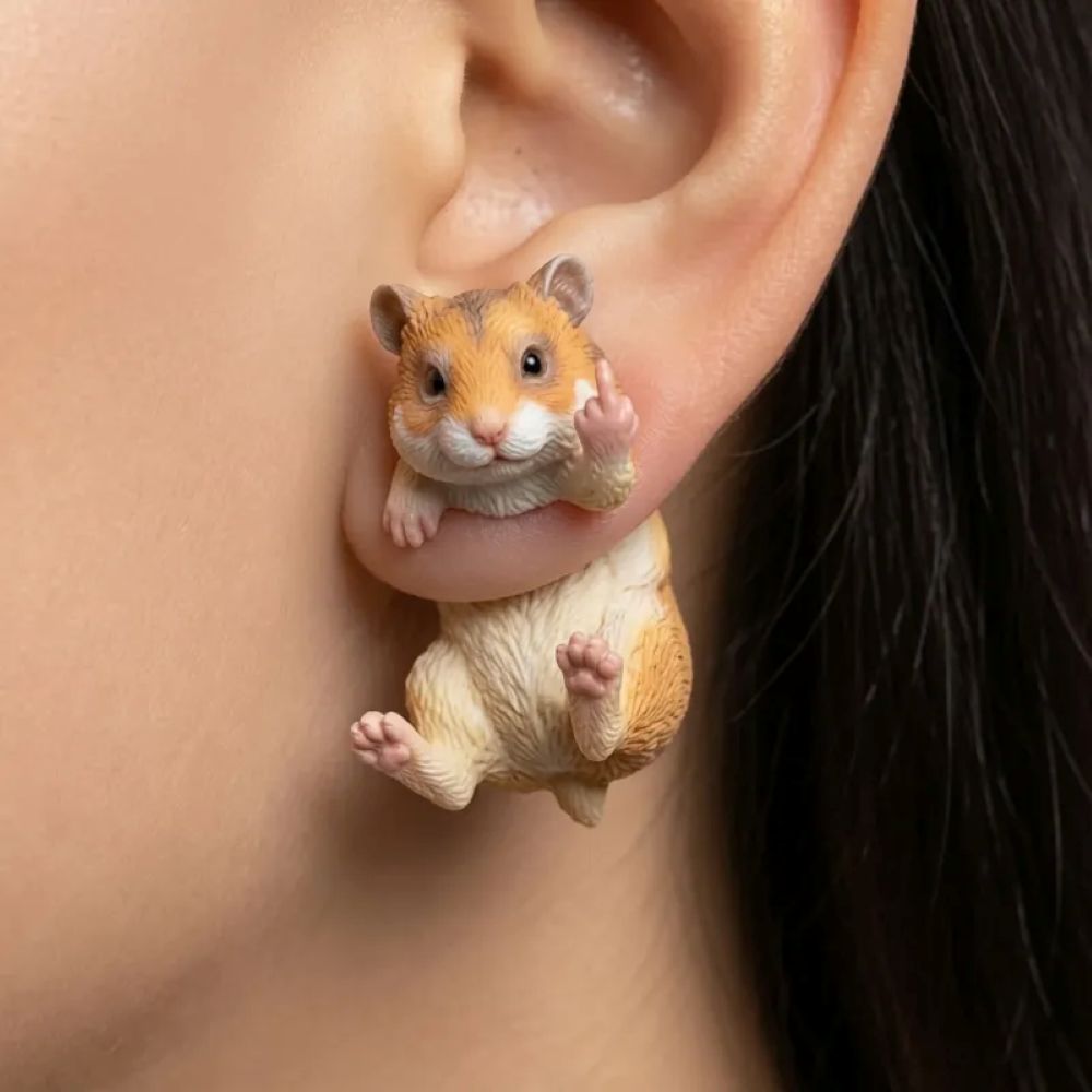 Funny 3D Animal Flipping The Bird Earrings
