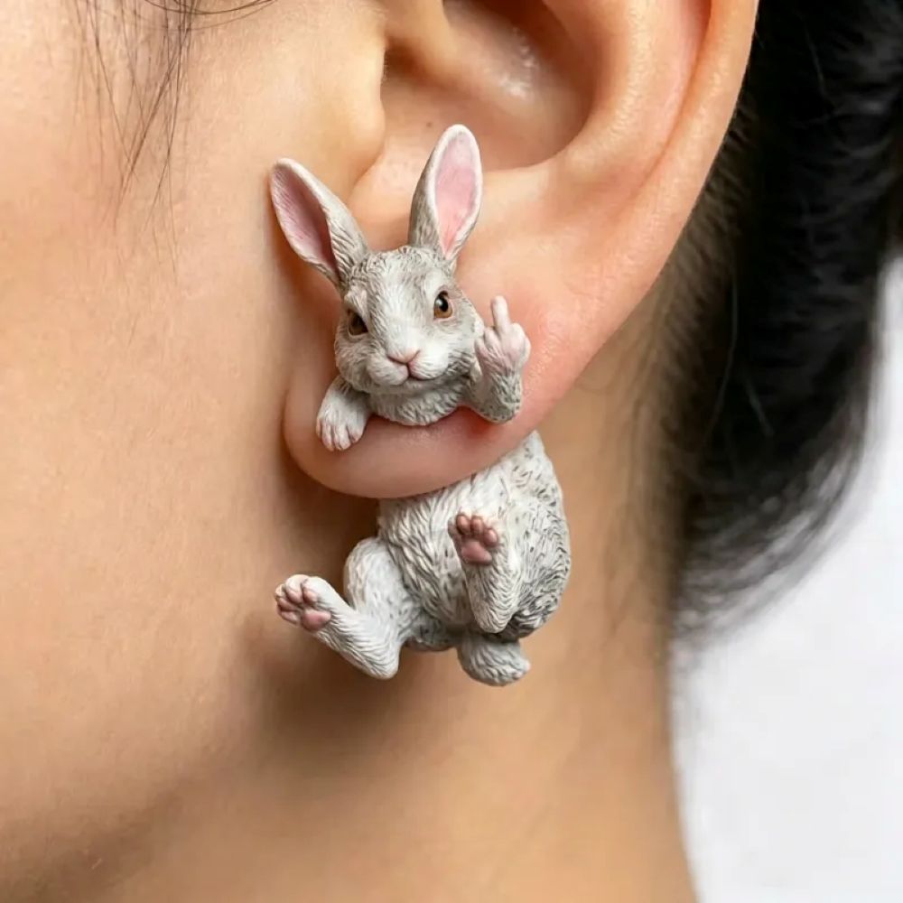 Funny 3D Animal Flipping The Bird Earrings