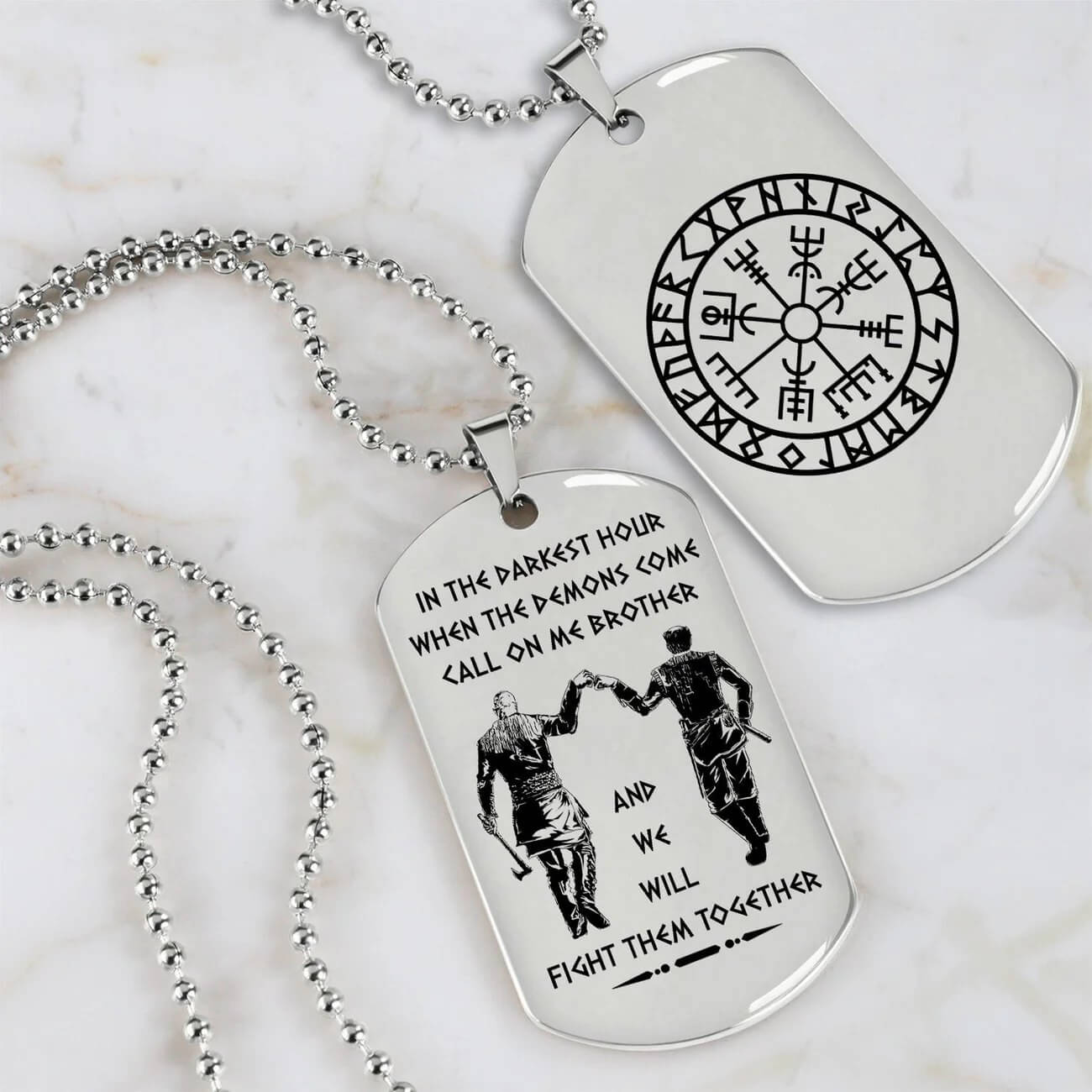 Viking Engraved Dog Tag - Double Sided Brother Forever Gift