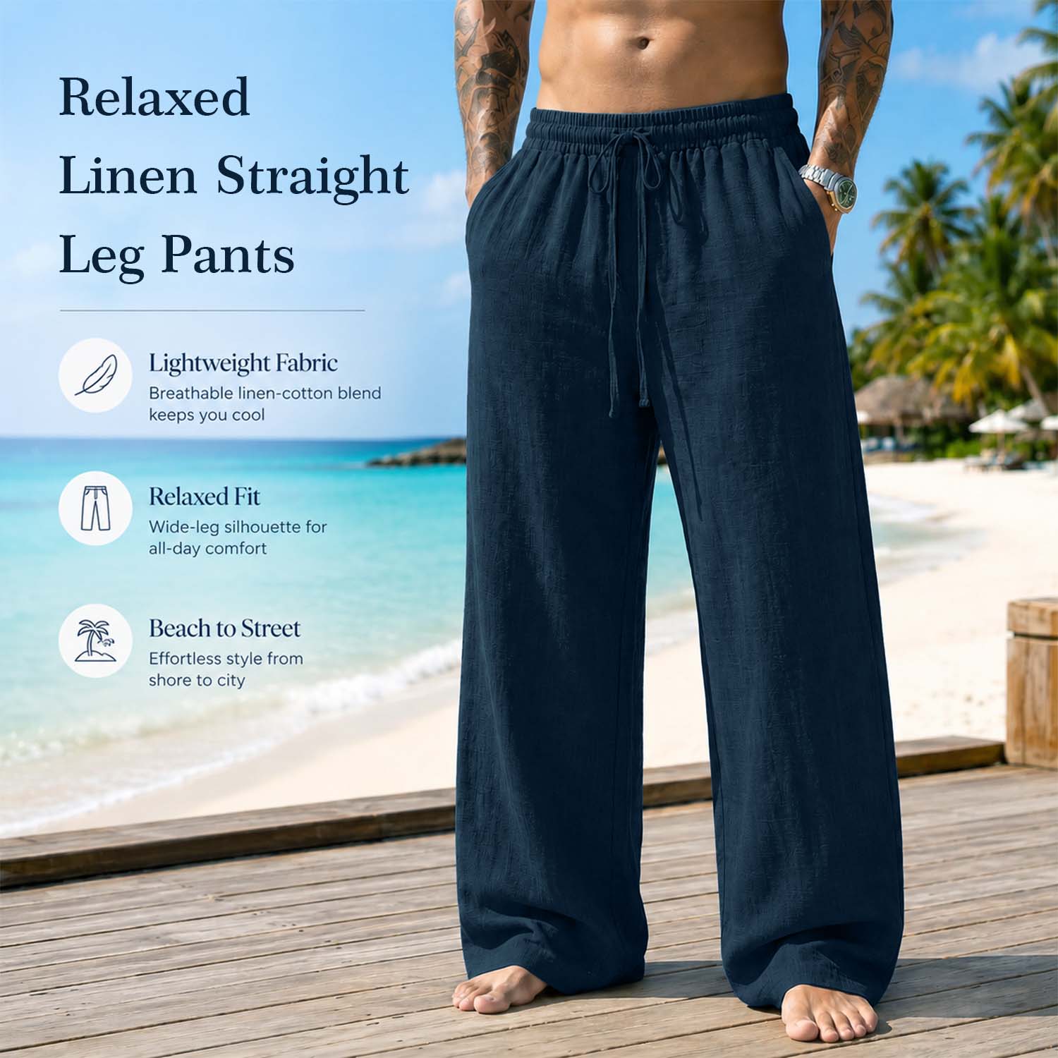 Men's Relaxed Linen Straight Leg Pants