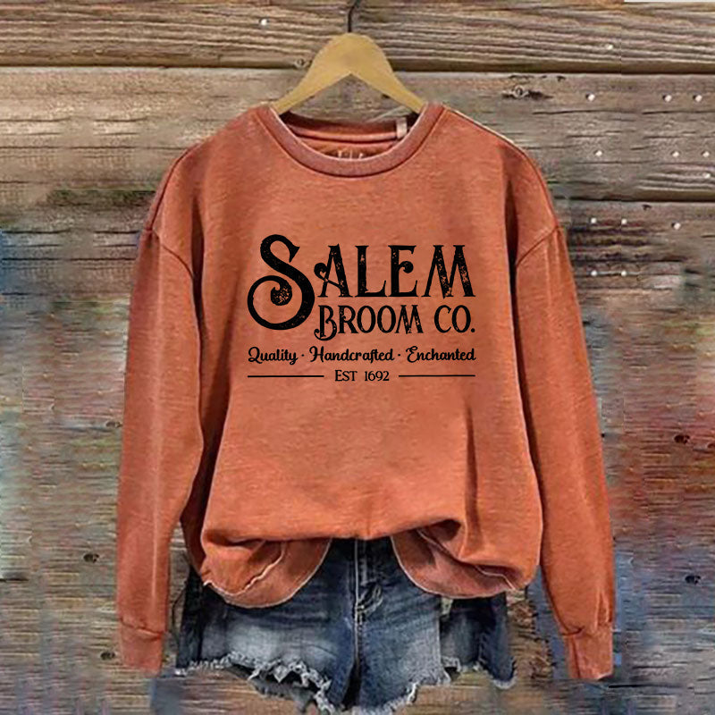 Women's Salem Broom Co Quality Enchanted Est 1692 Printed Round Neck Long Sleeve Sweatshirt