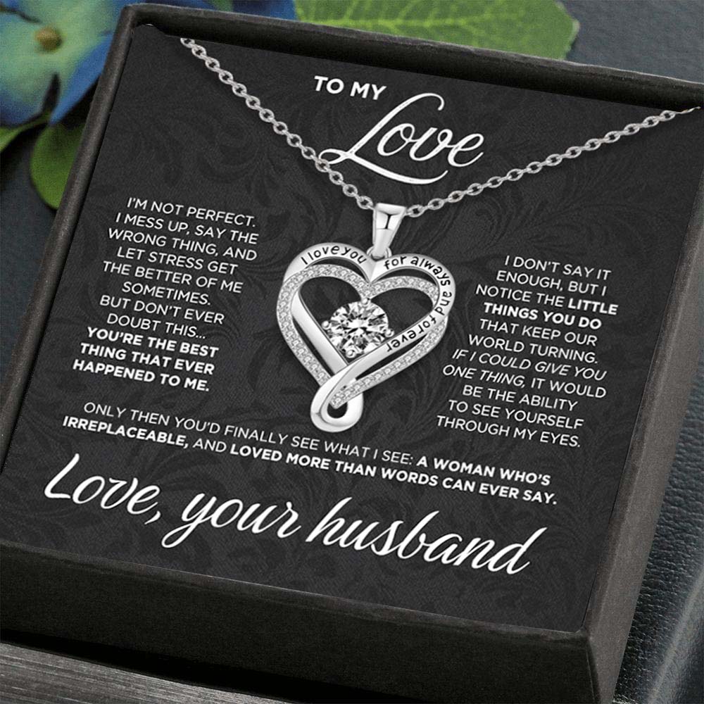 Engraved Heart Necklace for Wife - S925