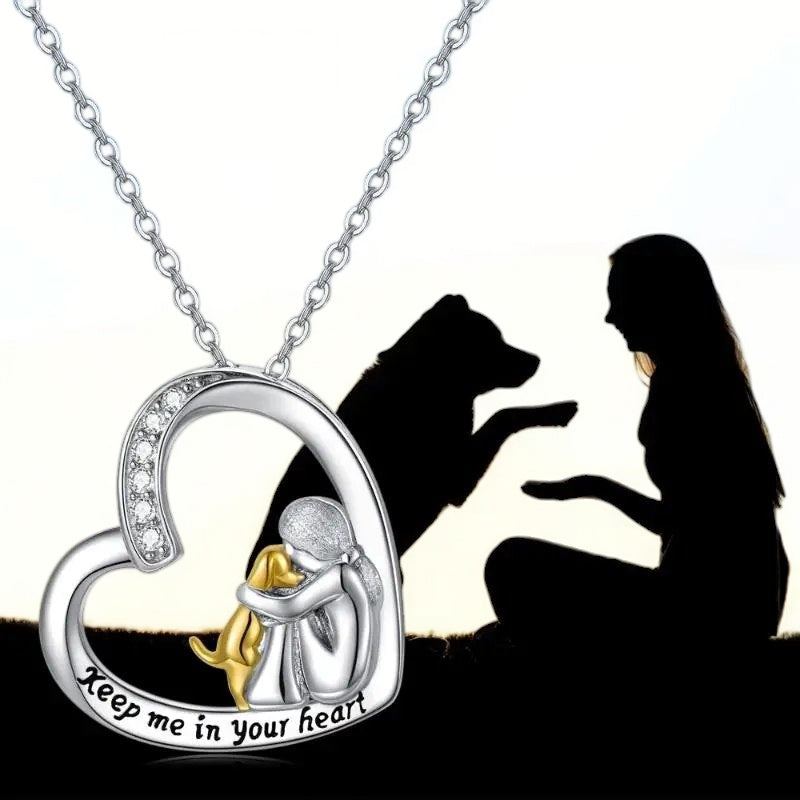 925 Sterling Silver Necklace – Heart & Dog Design with Zirconia