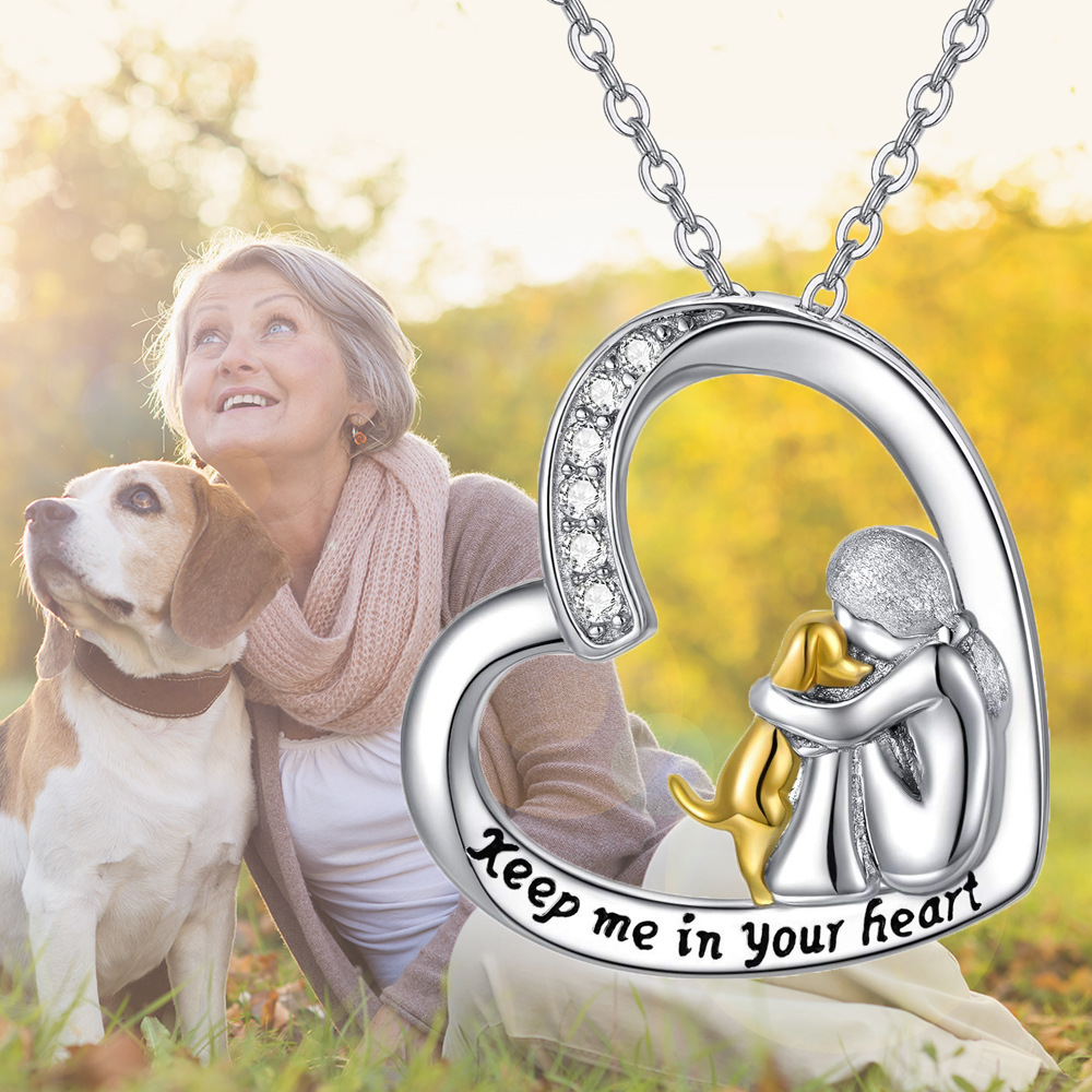 925 Sterling Silver Necklace – Heart & Dog Design with Zirconia