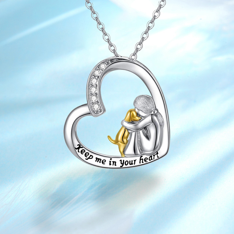 925 Sterling Silver Necklace – Heart & Dog Design with Zirconia