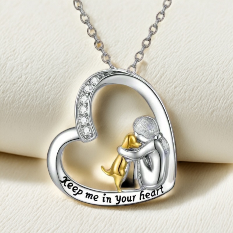 925 Sterling Silver Necklace – Heart & Dog Design with Zirconia