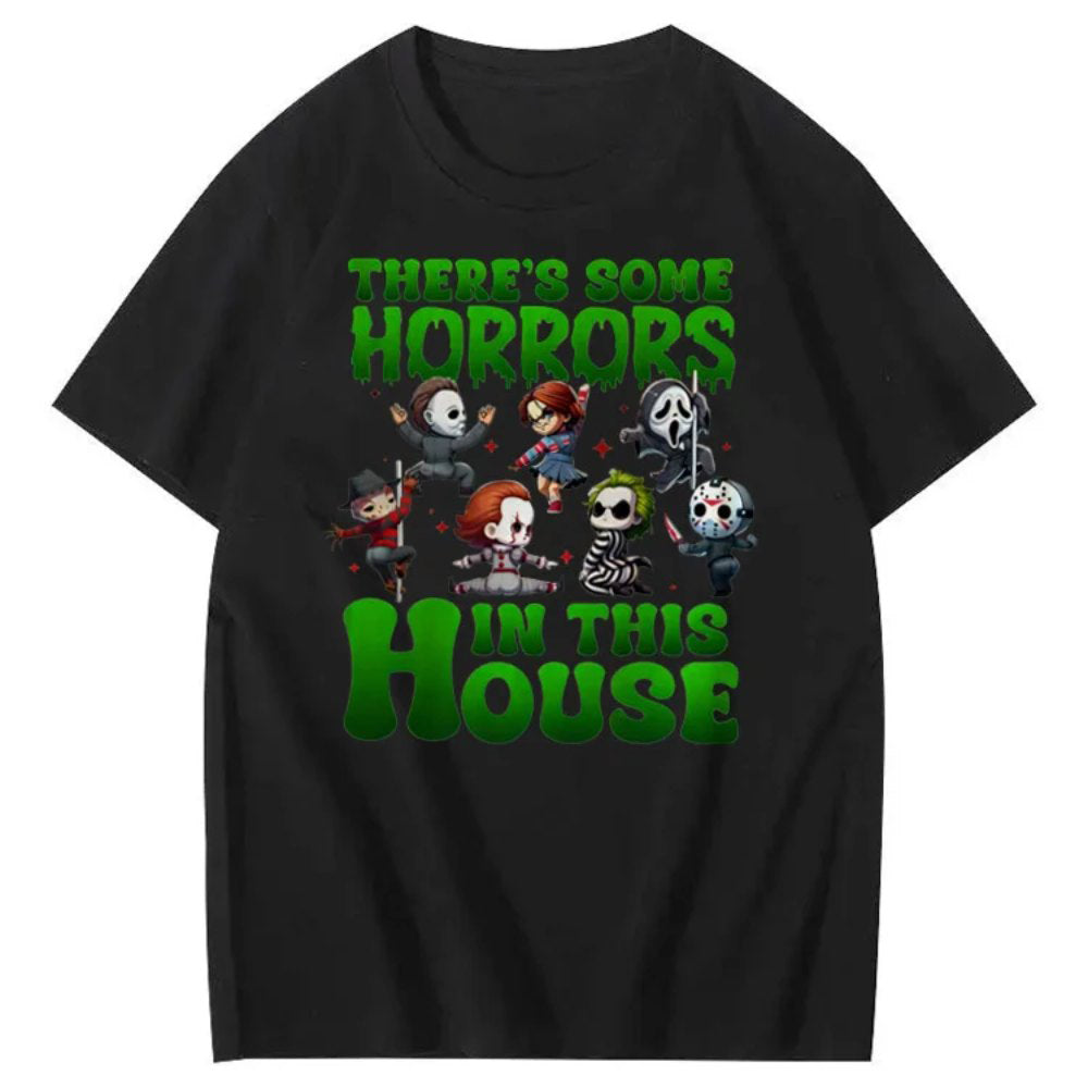 There's Some Horros In This House Pattern Print  T-Shirt