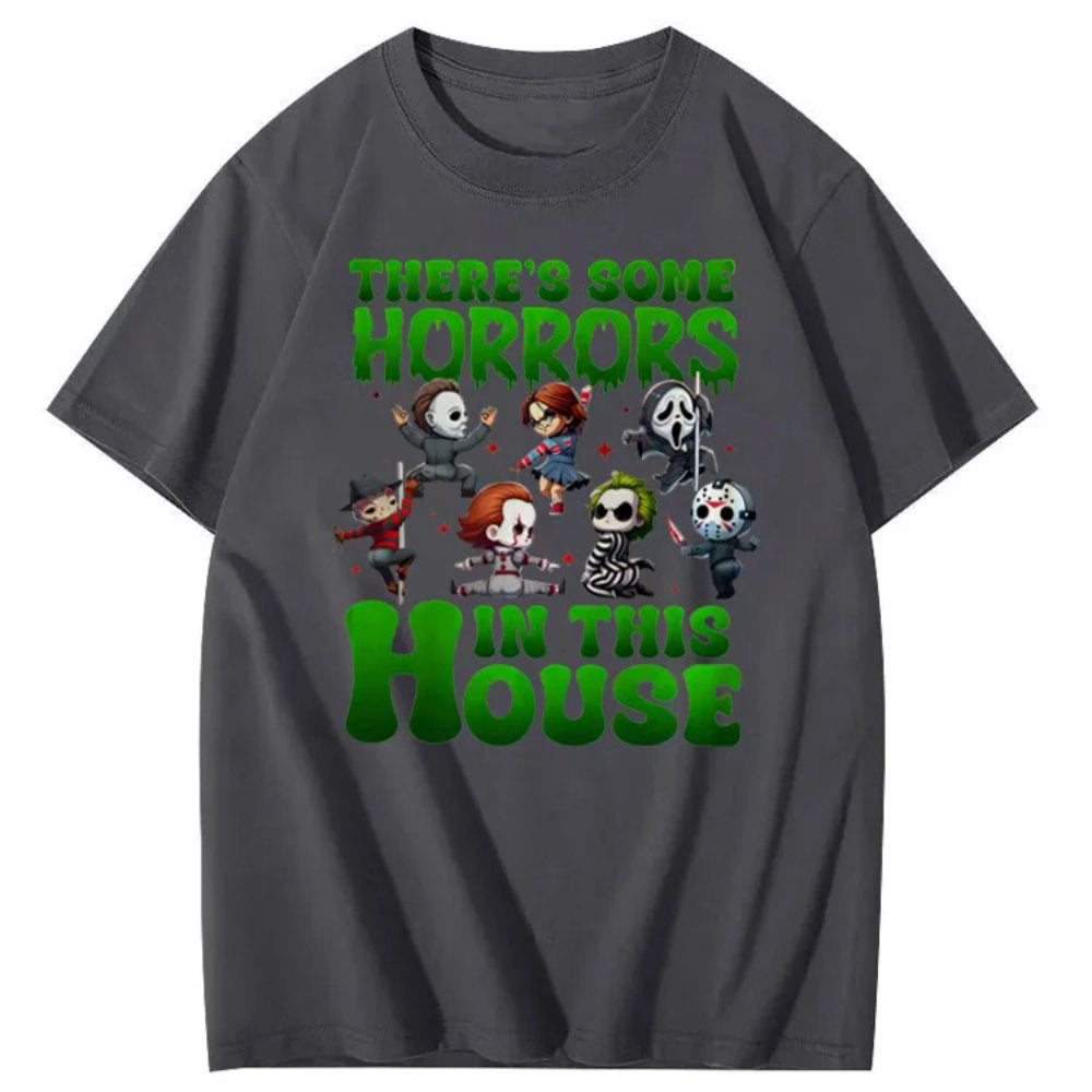There's Some Horros In This House Pattern Print  T-Shirt
