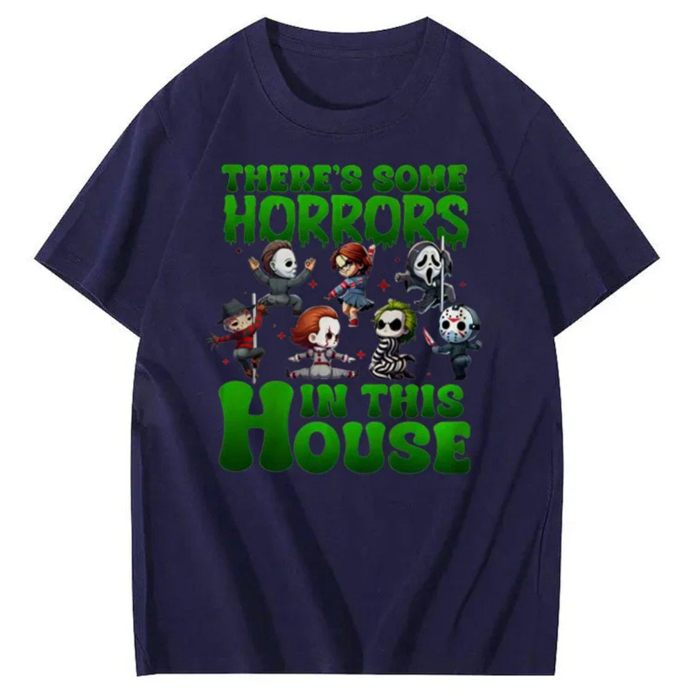 There's Some Horros In This House Pattern Print  T-Shirt