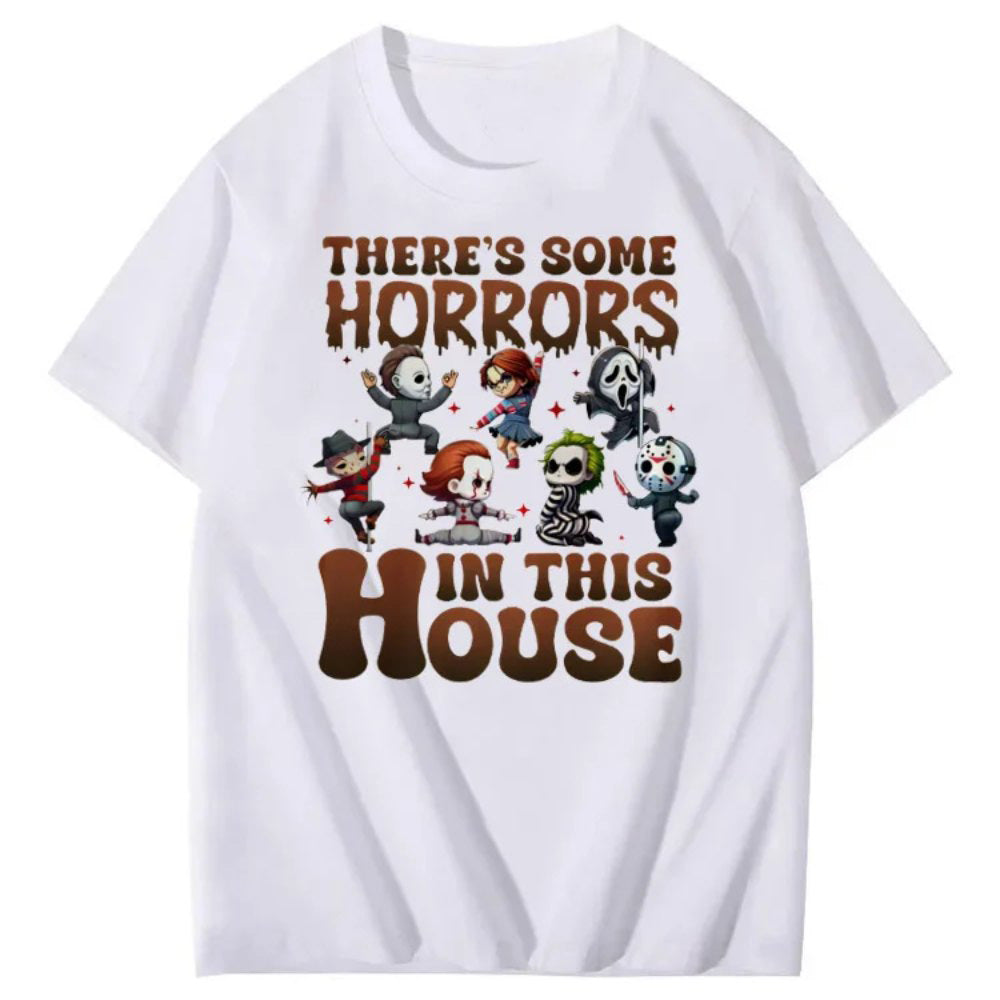 There's Some Horros In This House Pattern Print  T-Shirt