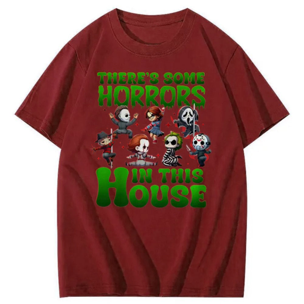 There's Some Horros In This House Pattern Print  T-Shirt