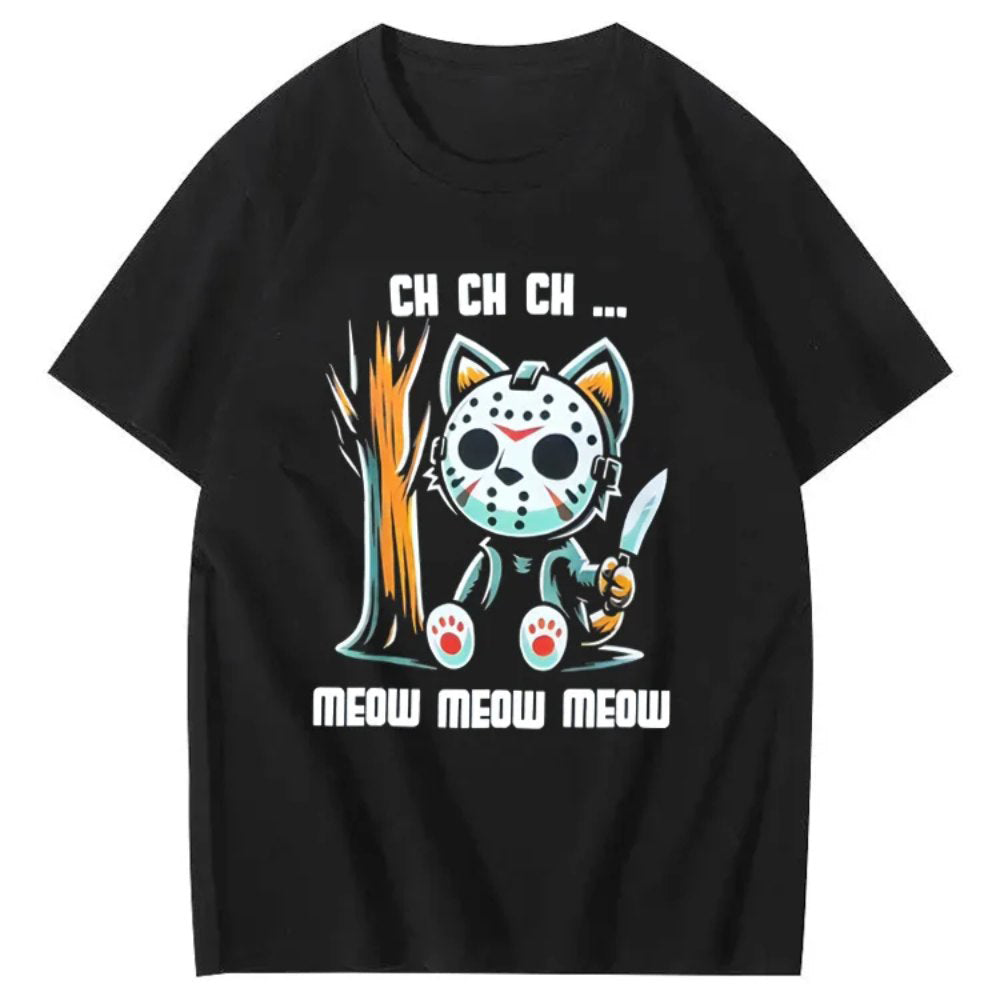 Halloween Funny Cat Lovers Ch Ch Ch Pattern T-Shirt