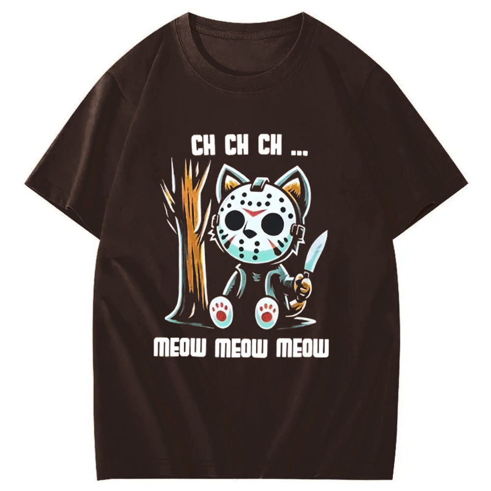 Halloween Funny Cat Lovers Ch Ch Ch Pattern T-Shirt