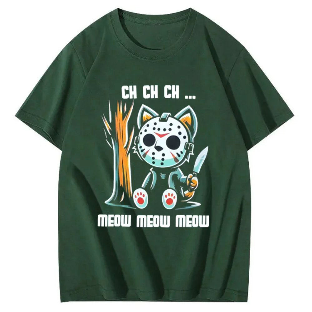 Halloween Funny Cat Lovers Ch Ch Ch Pattern T-Shirt