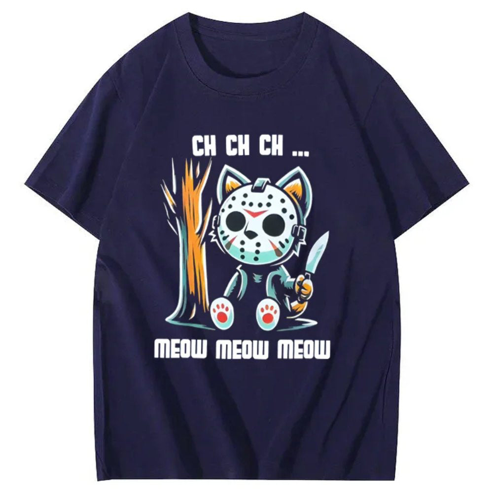 Halloween Funny Cat Lovers Ch Ch Ch Pattern T-Shirt