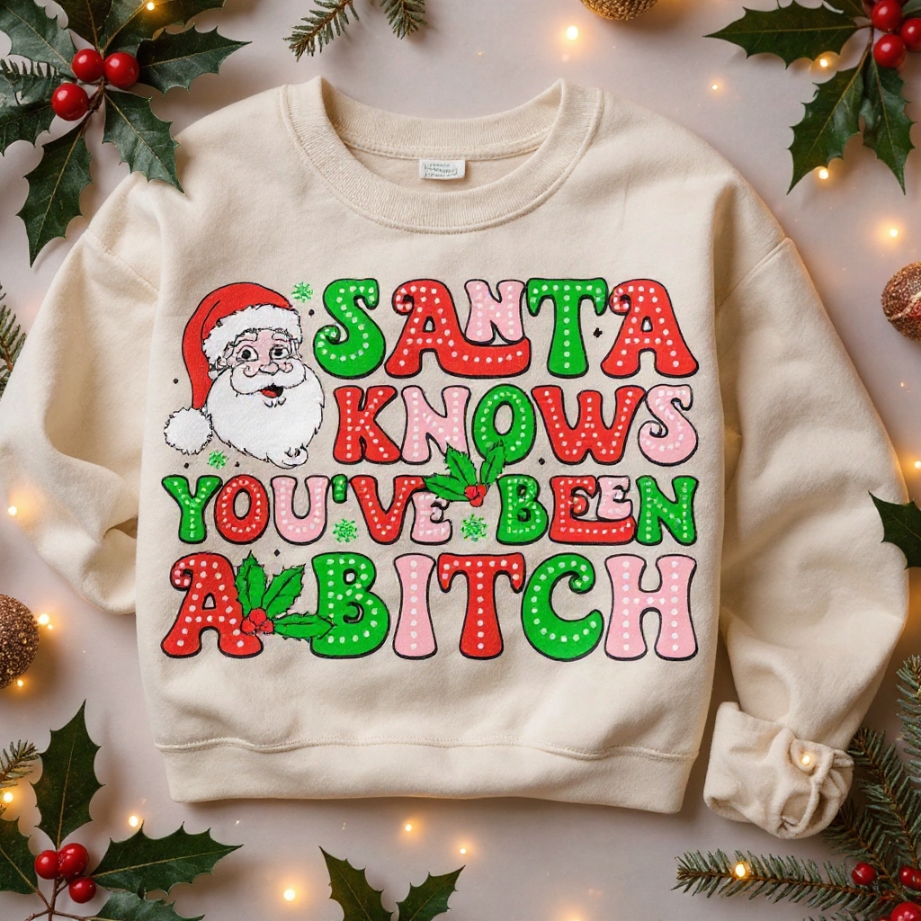 Santa Knows You’ve Been A B*tch – Humorous Christmas Graphic Shirt