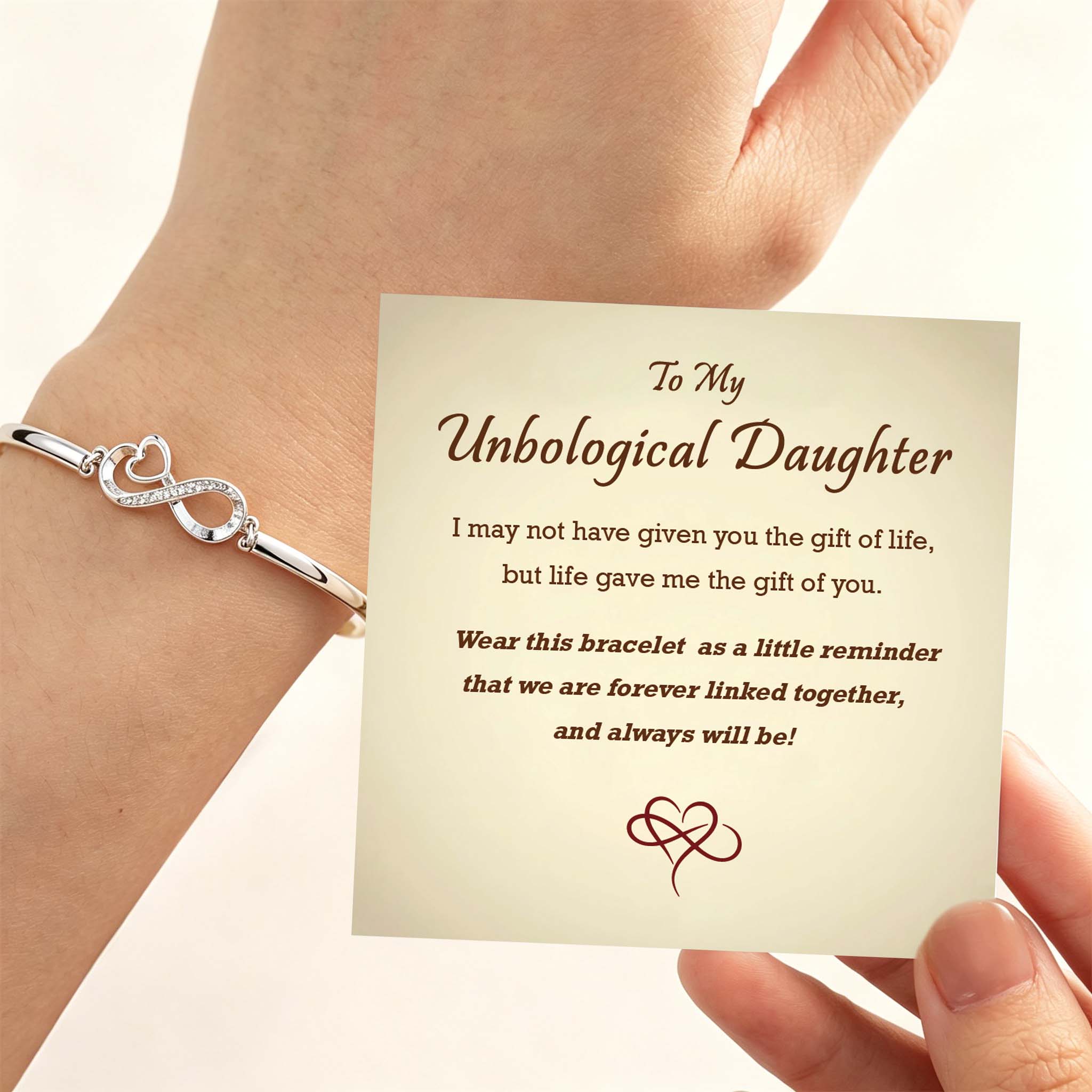 To My Unbiological Daughter - I Always With You Heart Infinity Bracelet
