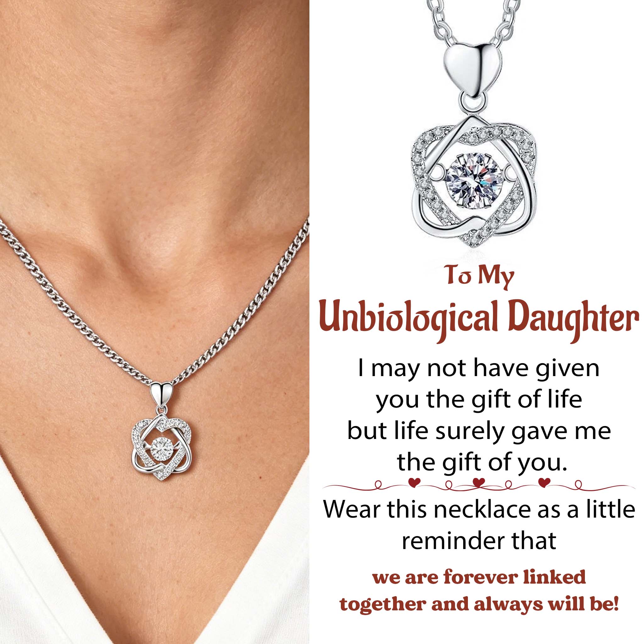 For Unbiological Daughter - We Are Forever Linked Together Love Knot Necklace - S925 Silver
