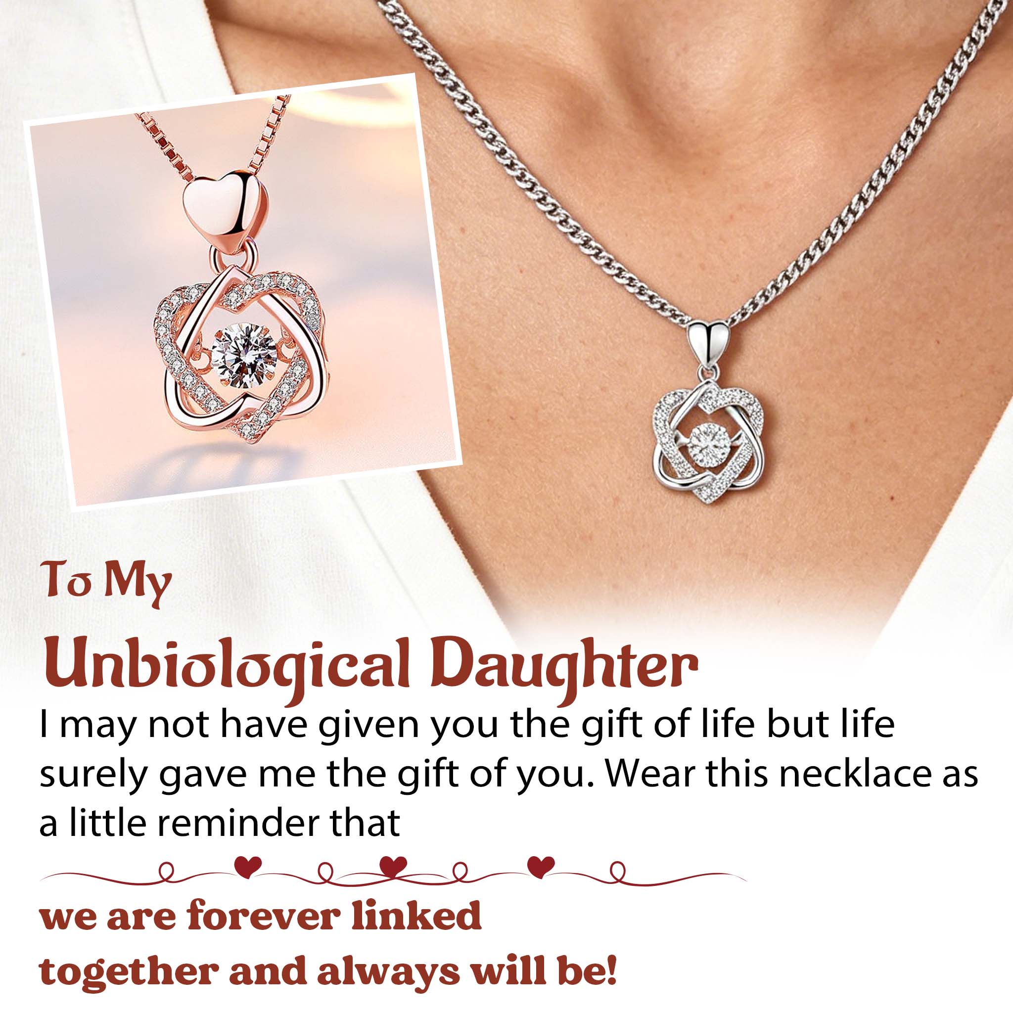 For Unbiological Daughter - We Are Forever Linked Together Love Knot Necklace - S925 Silver