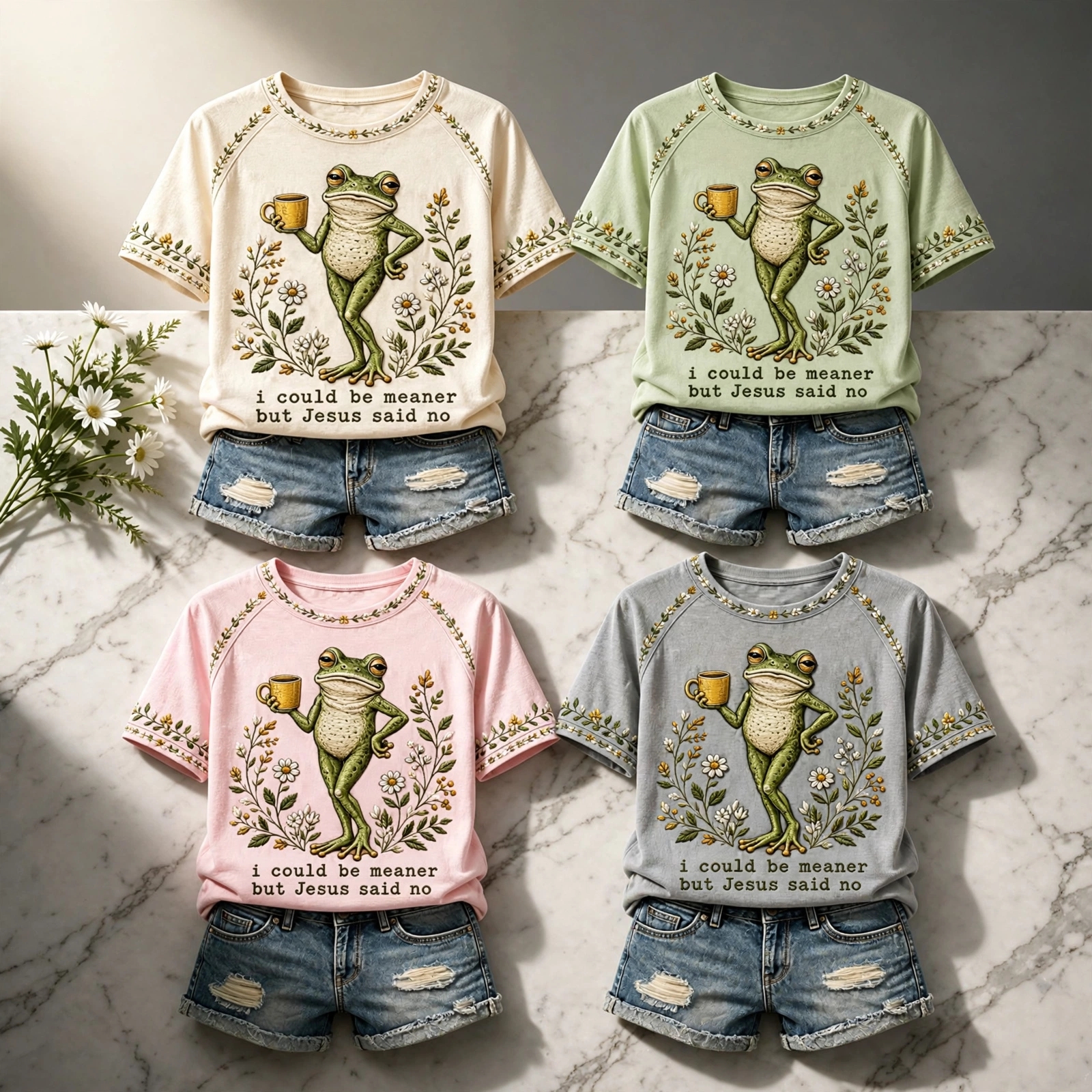 “I Could Be Meaner But Jesus Said No” Printed Casual T-Shirt