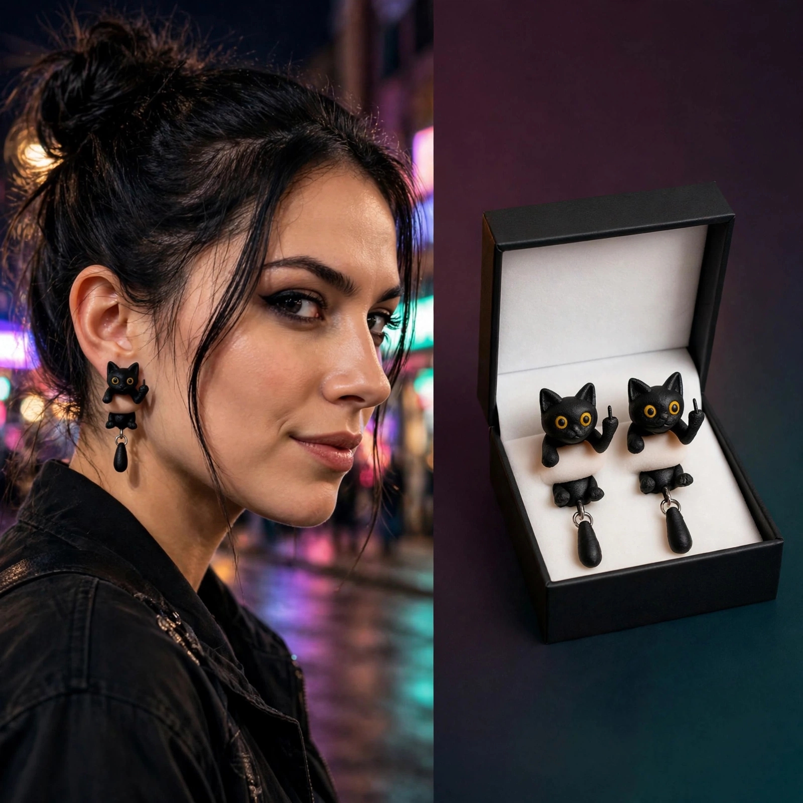 Funny 3D Animal Flipping The Bird Earrings