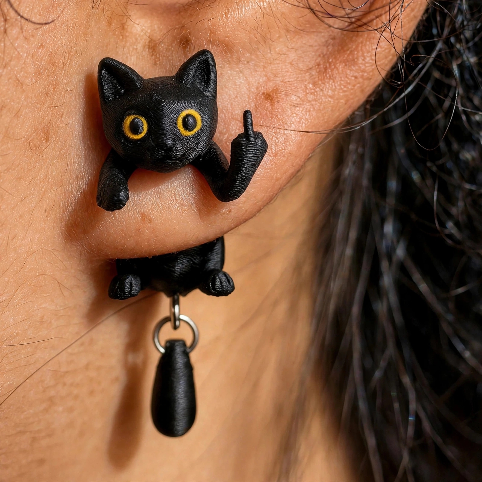 Funny 3D Animal Flipping The Bird Earrings