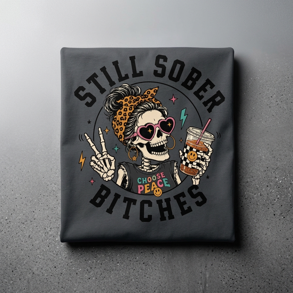 Still Sober Bi♥ches T-shirt - Funny Skeleton Sobriety Tee