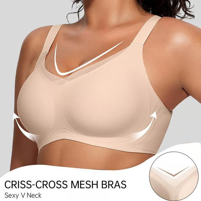 Women Wireless V-Neck Mesh Bralette
