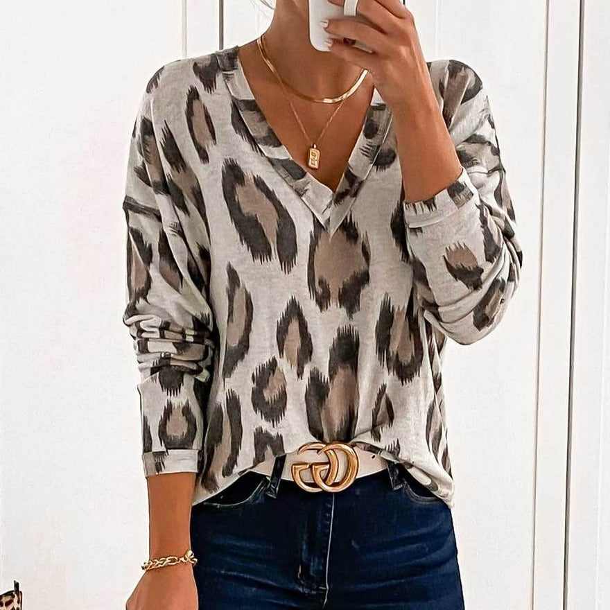 Leopard Print V Neck Top
