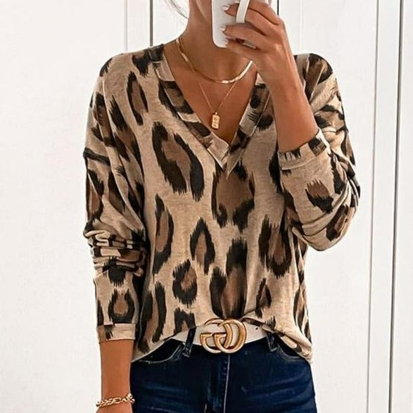 Leopard Print V Neck Top