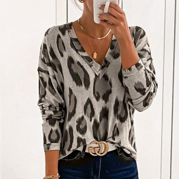 Leopard Print V Neck Top