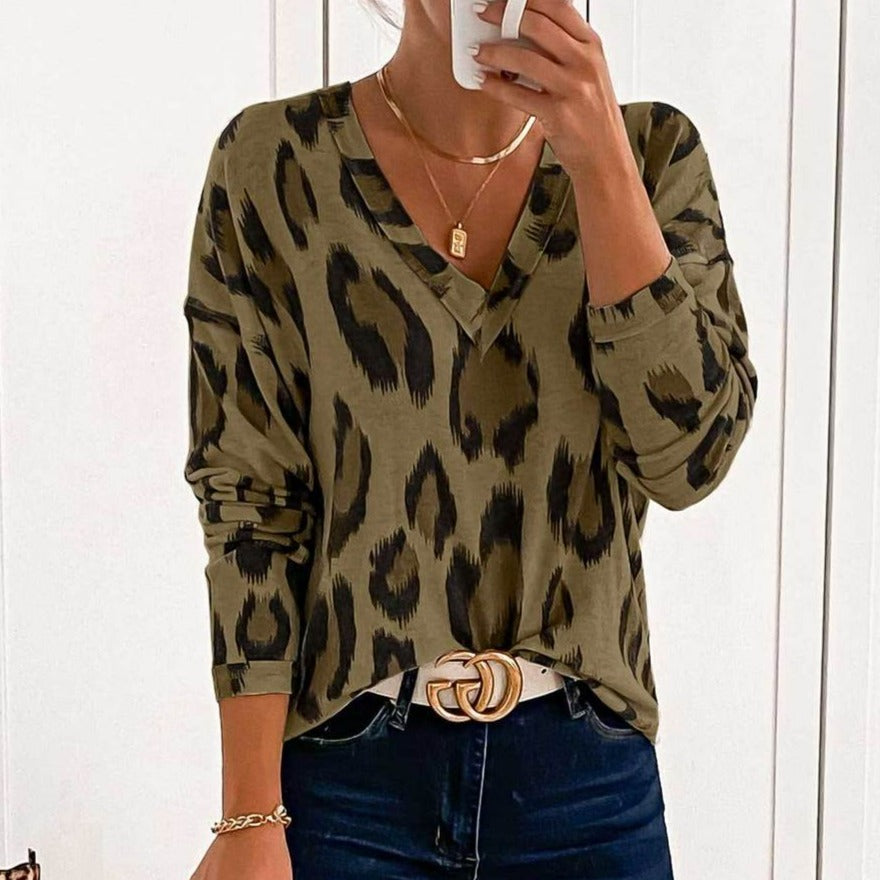 Leopard Print V Neck Top