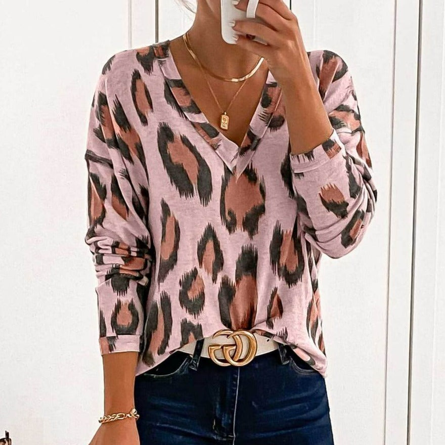 Leopard Print V Neck Top