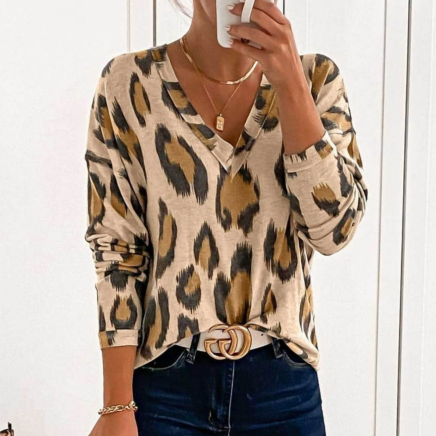 Leopard Print V Neck Top