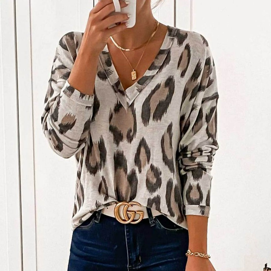 Leopard Print V Neck Top